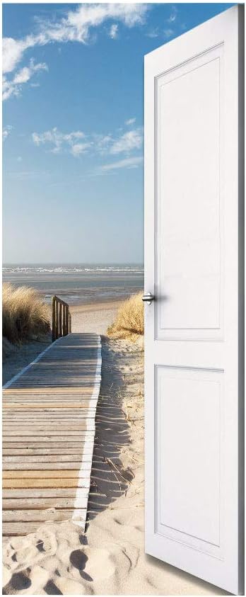 3D Self-Adhesive Door Poster - Beach Street Premium PVC Waterproof Film Photo Wallpaper Sticker for Bedroom Living Room Decoration 80 x 200 cm