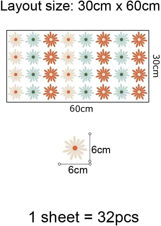12x36 Inch Sheet Floral Wall Decor Set - DIY Boho Decal Mural Set - Great Gift Idea - 32 Pcs Stickers for Wall, Nursery, Home Decor - 2.5 Inch Sticker (Colorful Floral Burst Design)