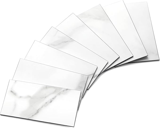Yipscazo Peel and Stick backsplash 3 x 6 Inches 3D PVC Composite Wall Tile Stick on Backsplash Tile for Kitchen Bathroom, Laundry Room, Fireplace(Skin Marble White, 160 Pieces)