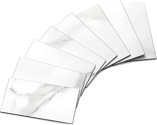 Yipscazo Peel and Stick backsplash 3 x 6 Inches 3D PVC Composite Wall Tile Stick on Backsplash Tile for Kitchen Bathroom, Laundry Room, Fireplace(Skin Marble White, 100 Pieces)