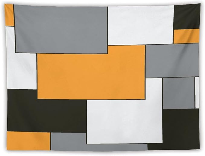 ZhiRain Modern Tapestry Wall Hanging Orange And Gray Black Tapestries Home Decor for Living Room Bedroom Farmhouse Apartment Dorm 60"x80"
