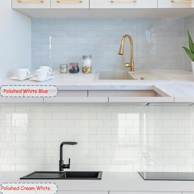 Yipscazo Peel and Stick backsplash 3 x 6 Inches 3D PVC Composite Wall Tile Stick on Backsplash Tile for Kitchen Bathroom, Laundry Room, Fireplace(White with Gold Metal, 100 Pieces)