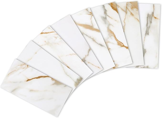 Yipscazo Peel and Stick backsplash 3 x 6 Inches 3D PVC Composite Wall Tile Stick on Backsplash Tile for Kitchen Bathroom, Laundry Room, Fireplace(Cala with Gold, 160 Pieces)