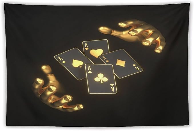 ZhiRain Poker Theme Tapestry Wall Hanging Modern Black Gold Playing Cards Art Printed Tapestries Home Decor for Living Room Bedroom Farmhouse Apartment Dorm 60"x90"