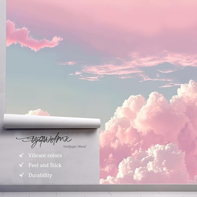 YQWDMX - 3D Pink Cloud Peel and Stick Wallpaper Wall Mural Girl Kid's Room ZY08 L