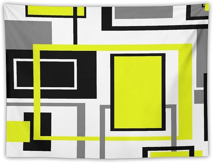 ZhiRain Yellow Geometric Tapestry Wall Hanging Yellow Modern Black And Gray Tapestries Home Decor for Living Room Bedroom Farmhouse Apartment Dorm 30"x40"