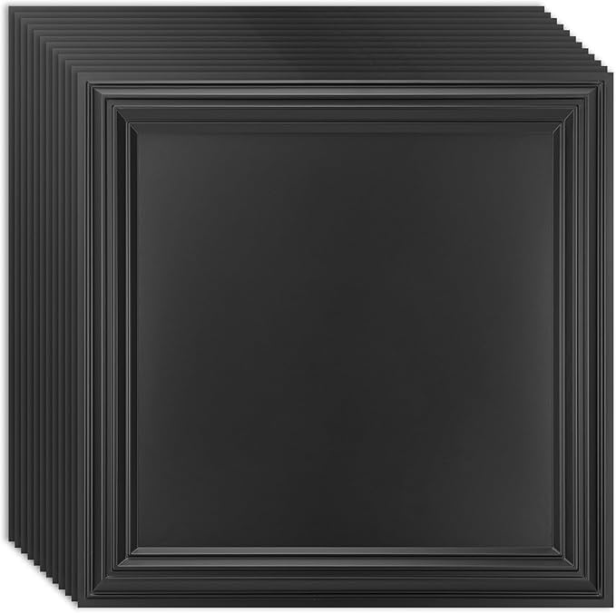 Art3d 12-Pack Drop Relief Ceiling Tiles for Home, Office & Commercial Space, 24 x 24in PVC Waterproof 3D Wall Panels Cover 48 Sq. Ft, Black