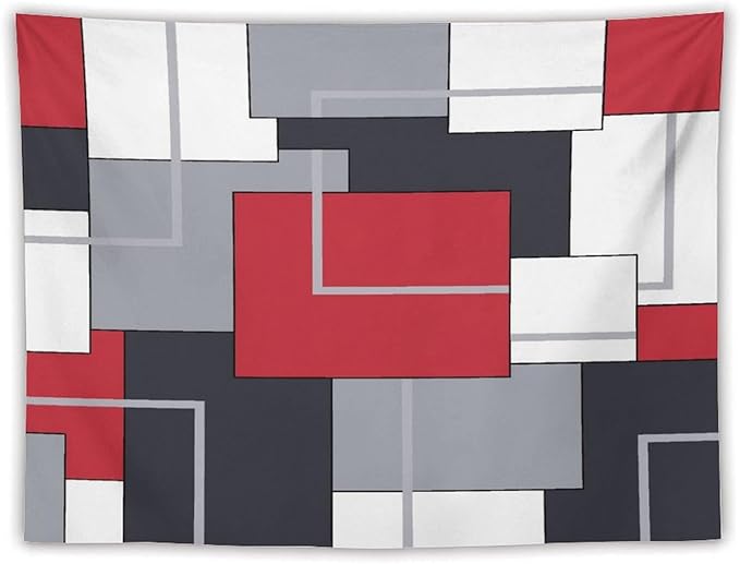 ZhiRain Red Gray Tapestry Wall Hanging Modern Black White Geometric Abstract Aesthetic Tapestries Home Decor for Living Room Bedroom Farmhouse Apartment Dorm 60"x80"