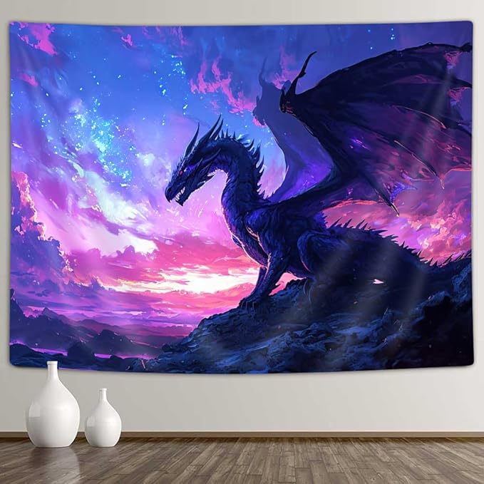 YDIDIAN Purple Dragon Tapestry, Medieval Fantasy Animals Cool Dragon Tapestry, Dreamy Starry Sky Art Aesthetics Wall Decor Tapestry Wall Hanging for Home College Dorm Living Room, Panels 40 x 30IN