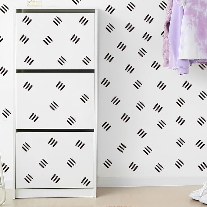 12x36 Inch Three Line Set - Boho Geometrical Shape Themed DIY Boho Wall Decal Mural Set - 80 Pcs Stickers for Wall, Kitchen, Nursery, Office Decor - Each Sticker 1.8x1.7 Inch (Boho Line Black)