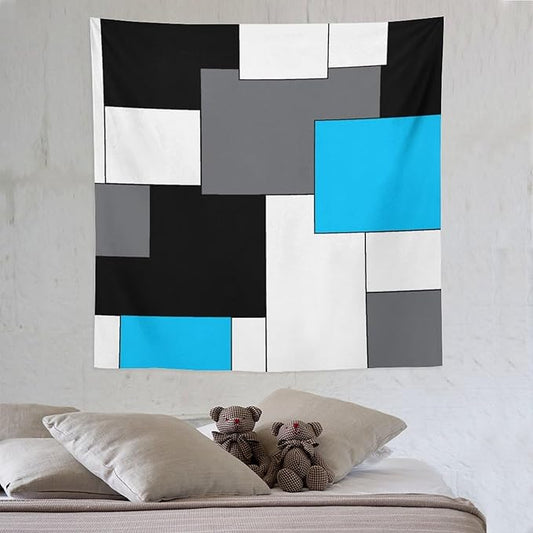 ZhiRain Black,Grey,Sky Blue,White Tapestry Wall Hanging Geometry Pattern Digital Print Multicolor Tapestries Home Decor for Living Room Bedroom Farmhouse Apartment Dorm 60"x60"