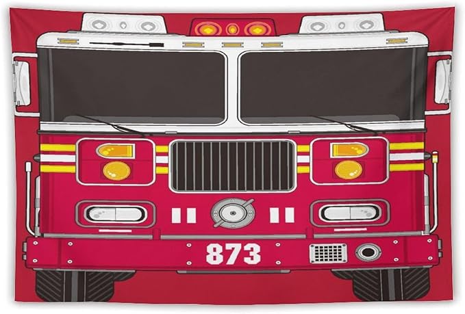 ZhiRain Cartoon Fire Truck Tapestry Wall Hanging Fire Engine Firemen Car Firefighter Truck Fire Fighting Tapestries Home Decor for Living Room Bedroom Apartment Farmhouse Dorm 40"x60"