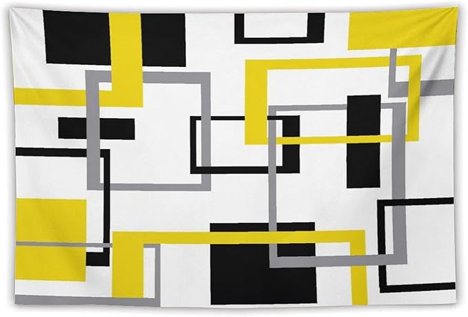 ZhiRain Yellow Black Geometric Tapestry Wall Hanging Neutral Abstract Modern Tapestries Home Decor for Living Room Bedroom Apartment Farmhouse Dorm 40"x60"