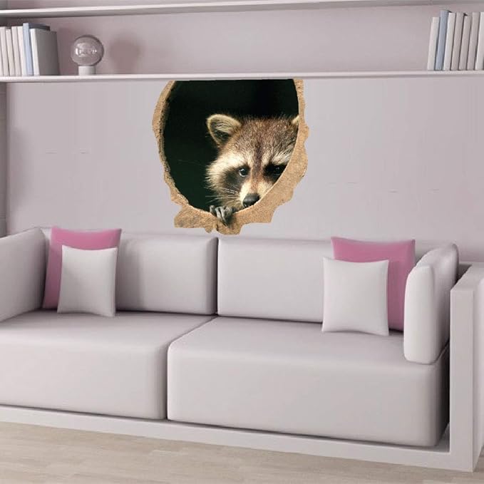 3D Raccoon Home Decor - Raccoon Wall Decal Wild Animal Mural Sticker Removable Tree Raccoons Bedroom Peel and Stick Apartment Wall Decal, a39