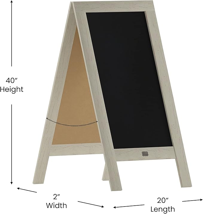 A Frame Chalkboard by HBCY Creations: 40x20 Solid Wood A-Frame Sign White Double-Sided Magnetic Board, Chalkboard Menu Board, for Restaurants, Cafés, Weddings - Heavy Duty Hinges