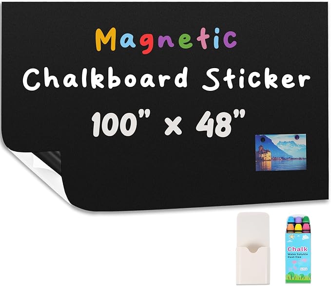 YOUNGJQ Large Magnetic Chalkboard Surface 100" x 47" Self Adhesive & Matte Surface Blackboard Wallpaper Peel and Stick Wall Decal Roll for Starter Kit Home School