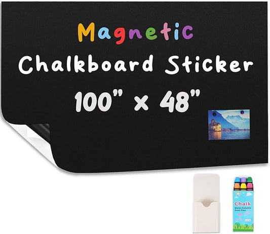 YOUNGJQ Large Magnetic Chalkboard Surface 100" x 47" Self Adhesive & Matte Surface Blackboard Wallpaper Peel and Stick Wall Decal Roll for Starter Kit Home School