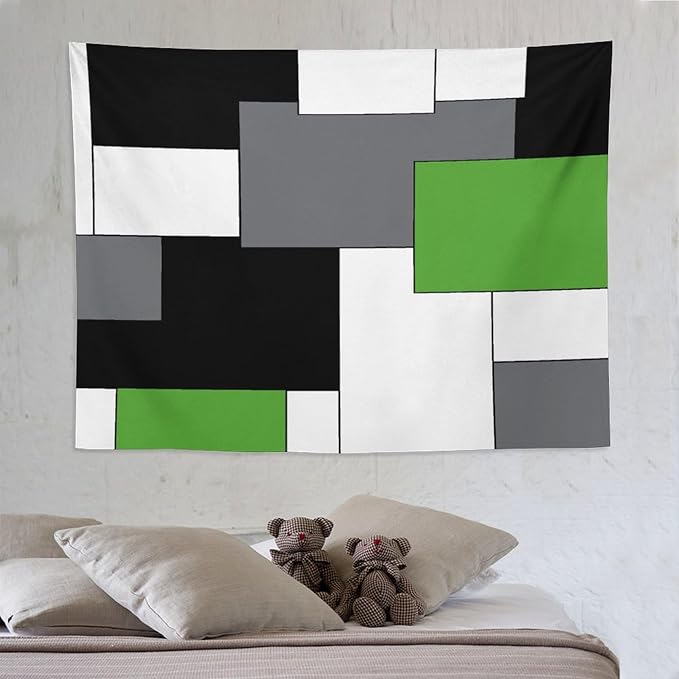 ZhiRain Black,Grey,Green,White Tapestry Wall Hanging Geometry Pattern Digital Print Multicolor Tapestries Home Decor for Living Room Bedroom Farmhouse Apartment Dorm 60"x80"