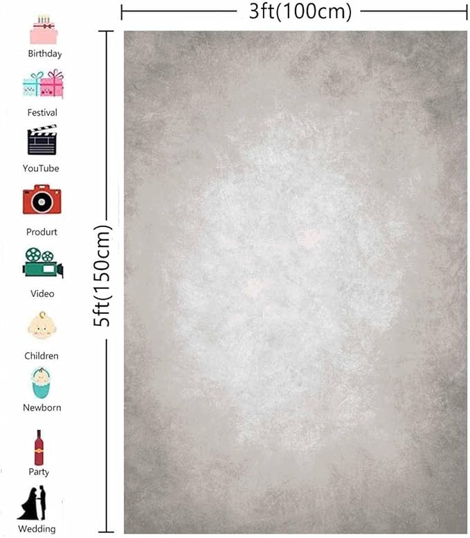 3x5ft Grey Portrait Photography Backdrops Solid Texture Abstract Photo Background for Photoshoot
