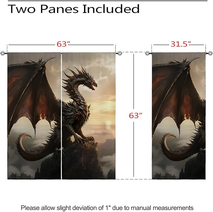 18TH CROZY Dragon Blackout Curtains for Girls Boy Home Decor, Medieval Fantasy Magical Animal Grommet Thermal Insulated Drapes Darkening Window Curtain for Bedroom Living Room, 63 x 63 Inch