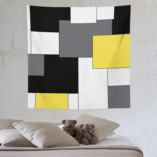 ZhiRain Black,Grey,Yellow,White Tapestry Wall Hanging Geometry Pattern Digital Print Multicolor Tapestries Home Decor for Living Room Bedroom Farmhouse Apartment Dorm 60"x60"