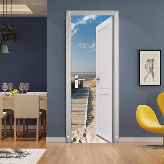 3D Peel and Stick Murals - Outer Beach Road Wallpaper Self-Adhesive Decals Removable PVC Waterproof Door Poster for Bedroom Living Room Decoration 33.9 x 78.7 inch