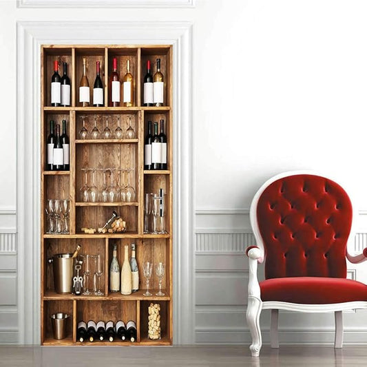 3D Peel and Stick Murals - Wine Cabinet Wallpaper Removable PVC Waterproof Door Poster for Bedroom & Living Room 34.6 x 78.7 inch