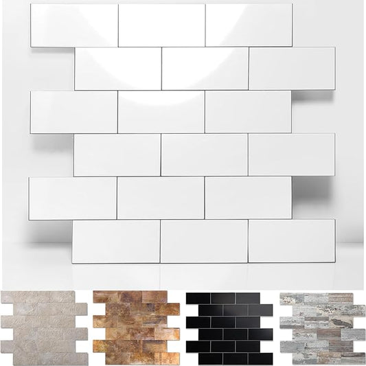 5-Pack Peel and Stick Tile Backsplash 11.8"X11.8" PVC Wall Tiles, Stick on Backsplash for Kitchen, Bathroom Tile, Fireplace Décor, Laundry Table, Stair Decals in Polished Marble White