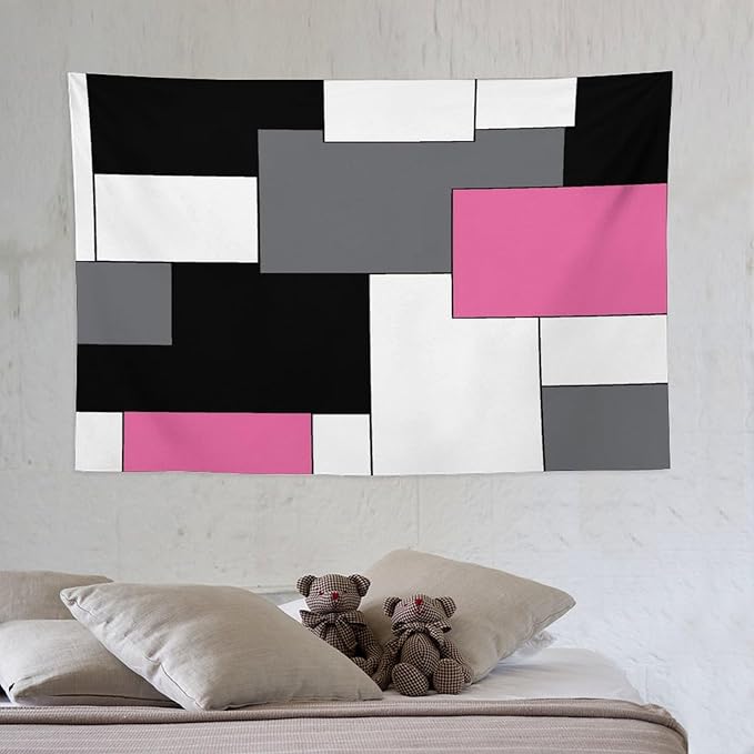 ZhiRain Pink,Black,White,Grey Tapestry Wall Hanging Geometry Pattern Digital Print Multicolor Tapestries Home Decor for Living Room Bedroom Farmhouse Apartment Dorm 40"x60"