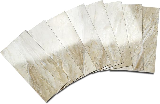 Yipscazo Peel and Stick backsplash 3 x 6 Inches 3D PVC Composite Wall Tile Stick on Backsplash Tile for Kitchen Bathroom, Laundry Room, Fireplace(Polished Beige, 32 Pieces)