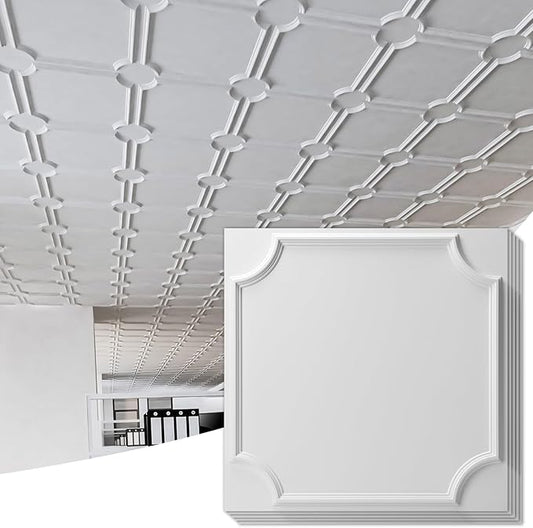 Art3d 2x2 Ft Drop Down PVC Ceiling Tiles, 3D Textured Glue up Ceiling Panel for Office Living Room Home Decor - 12-Pack Covers 48 Sq.Ft, White