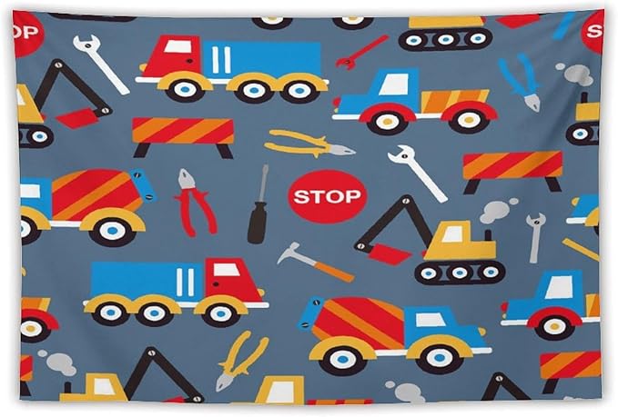 ZhiRain Cartoon Bulldozer Truck Tapestry Wall Hanging for Kids Bedroom, Cartoon Tractor Tapestries Home Decor for Living Room Bedroom Apartment Farmhouse Dorm 40"x60"