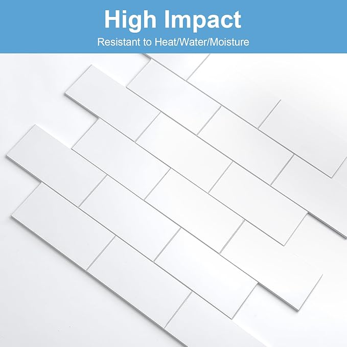 20-Pack Peel and Stick Tile Backsplash 12"X12" PVC Wall Tiles, Stick on Backsplash for Kitchen, Bathroom Tile, Fireplace Décor, Laundry Table, Stair Decals in Pure White