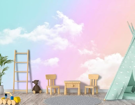 YIHWM -Colorful Clouds Ceiling Fabric Wallpaper Living Room Bedroom Bathroom Boys Girls Kids Room Modern Abstract Mural- 160"x108"（ not Peel and Stick）