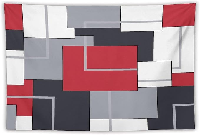 ZhiRain Red Gray Tapestry Wall Hanging Modern Black White Geometric Abstract Aesthetic Tapestries Home Decor for Living Room Bedroom Farmhouse Apartment Dorm 60"x90"