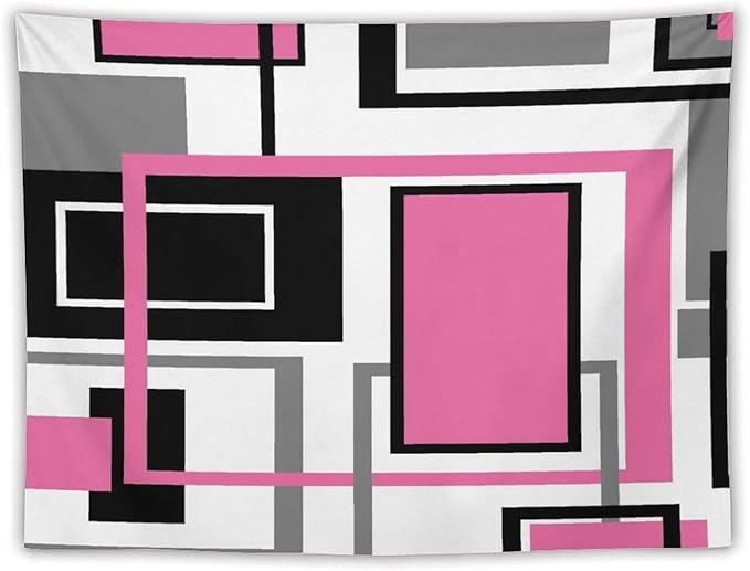 ZhiRain Modern Pink Tapestry Wall Hanging Geometric Pink Gray Black Tapestries Home Decor for Living Room Bedroom Farmhouse Apartment Dorm 60"x80"