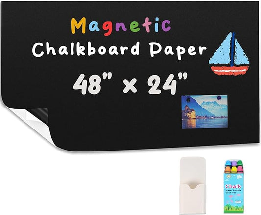 YOUNGJQ Magnetic Chalkboard Contact Paper for Wall 48" x 24" Self Adhesive Blackboard Wallpaper Peel and Stick Wall Decal Roll with Starter Kit for Home