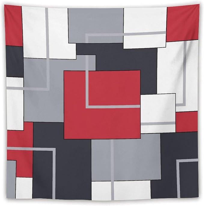 ZhiRain Red Gray Tapestry Wall Hanging Modern Black White Geometric Abstract Aesthetic Tapestries Home Decor for Living Room Bedroom Farmhouse Apartment Dorm 60"x60"