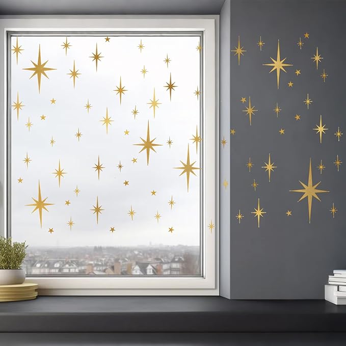 104 Pcs Star and Moon Wall Decals - Peel and Stick Window Clings Glitter Stars Wall Stickers for Living Room, Bedroom, Nursery Decor