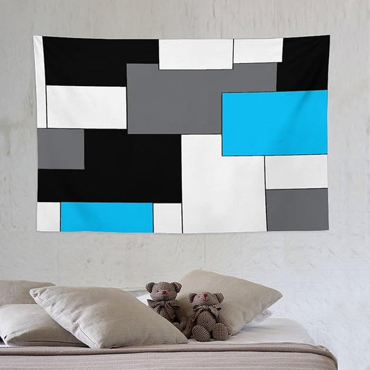ZhiRain Black,Grey,Sky Blue,White Tapestry Wall Hanging Geometry Pattern Digital Print Multicolor Tapestries Home Decor for Living Room Bedroom Farmhouse Apartment Dorm 40"x60"