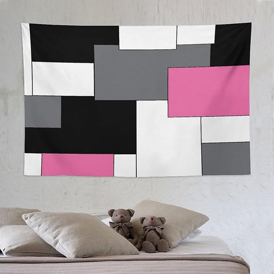 ZhiRain Pink,Black,White,Grey Tapestry Wall Hanging Geometry Pattern Digital Print Multicolor Tapestries Home Decor for Living Room Bedroom Farmhouse Apartment Dorm 60"x90"
