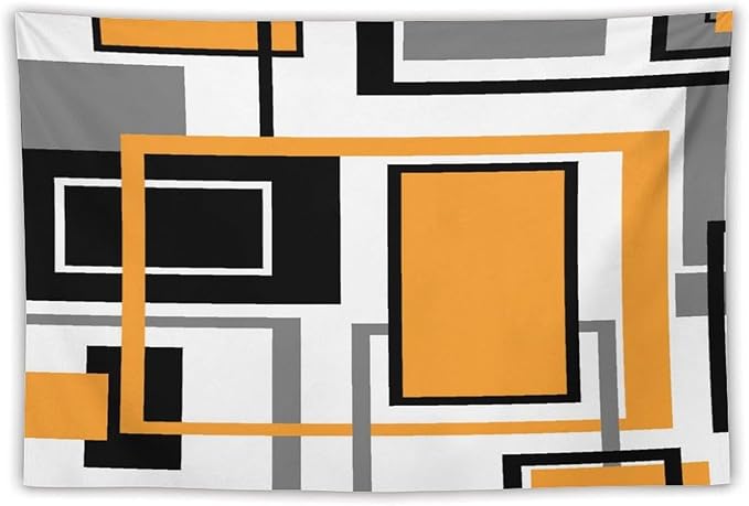 ZhiRain Modern Orange Tapestry Wall Hanging Geometric Gray Abstract Black And Grey Tapestries Home Decor for Living Room Bedroom Farmhouse Apartment Dorm 60"x90"