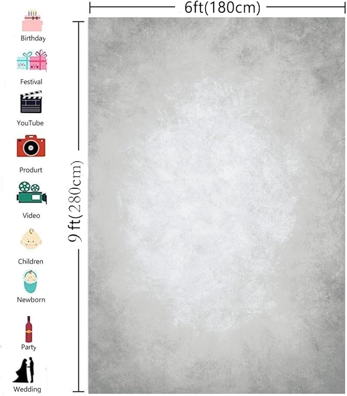6x9ft Grey Portrait Photography Backdrops Solid Texture Abstract Photo Background for Photoshoot