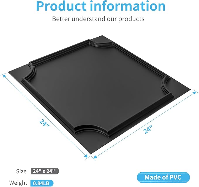 Art3d 2x2 Ft Drop Down PVC Ceiling Tiles, 3D Textured Glue up Ceiling Panel for Office Living Room Home Decor - 12-Pack Covers 48 Sq.Ft, Black