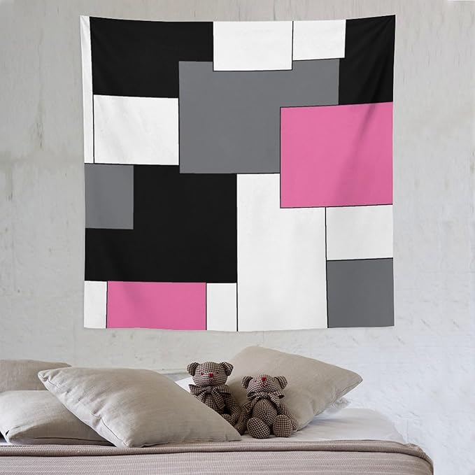 ZhiRain Pink,Black,White,Grey Tapestry Wall Hanging Geometry Pattern Digital Print Multicolor Tapestries Home Decor for Living Room Bedroom Farmhouse Apartment Dorm 60"x60"