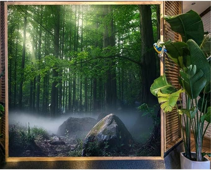 YTTBDBD Forest Mist Large Support Customization Wall Mural, Green Tree Stone Bedroom Wallpaper Mural Living Room Wall Decor for Kids Room-Not Self-Adhesive-169.3" W x 118.2" H/430x300cm-Silk