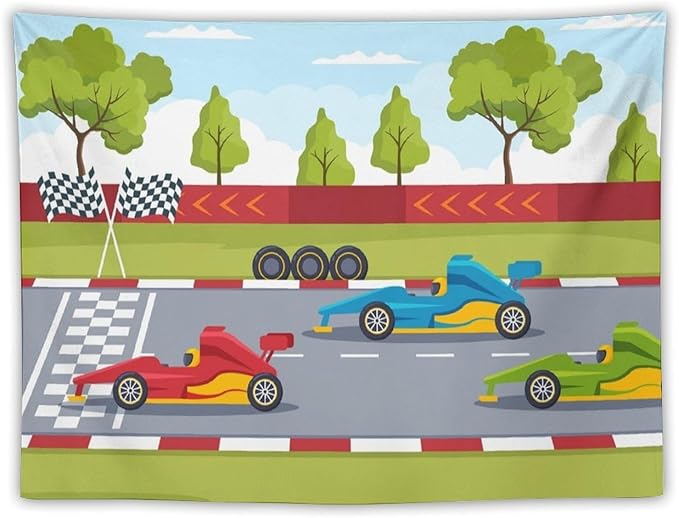 ZhiRain Race Car Tapestry Wall Hanging Cartoon Racing Car Track Formula Racer Sports Finish Line Tapestries Home Decor for Living Room Bedroom Apartment Farmhouse Dorm 30"x40"