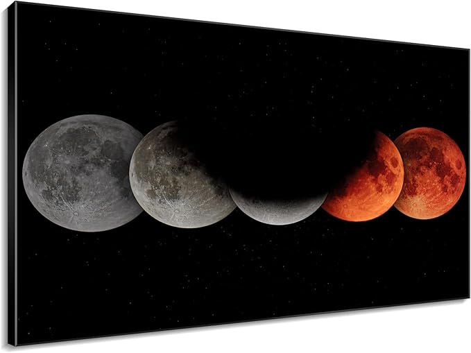 46"x72" XL Framed Wall Art - Lunar Phases Eclipse Moon Cycle Space Lovers (Frame Assembly Required)
