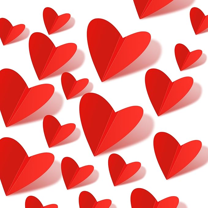 60 Pcs Valentines Day Wall Decorations - 3D Heart Stickers, Waterproof Wall Decals for Home, Bedroom, Wedding, Anniversary, Party, Office, and School Decor (Red)