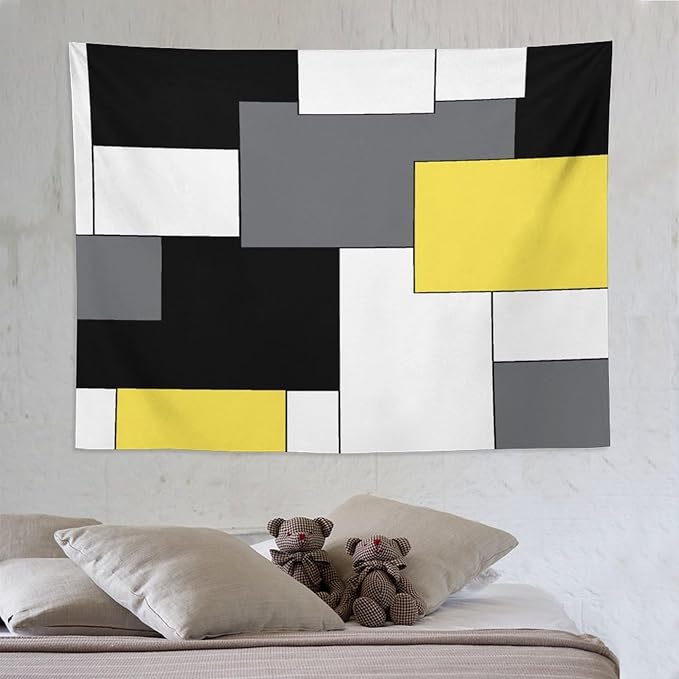 ZhiRain Black,Grey,Yellow,White Tapestry Wall Hanging Geometry Pattern Digital Print Multicolor Tapestries Home Decor for Living Room Bedroom Farmhouse Apartment Dorm 60"x80"